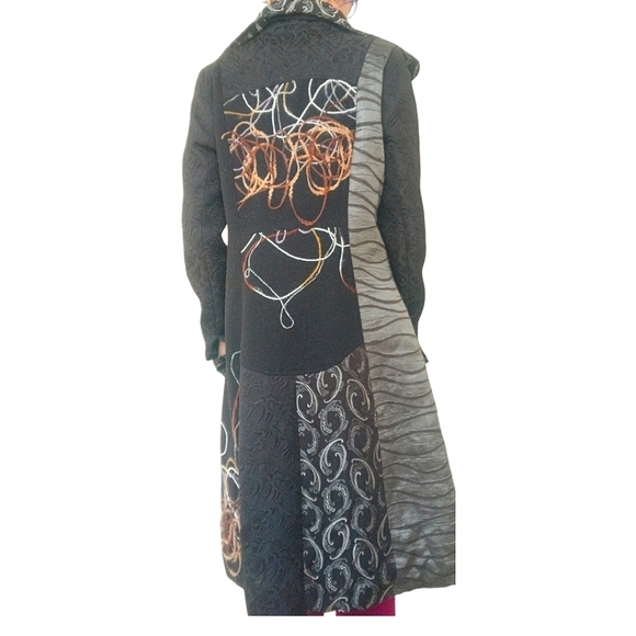 Vintage Papillon Overcoat Jacket Black Gray Orange Size Small Medium - Picture 6 of 7